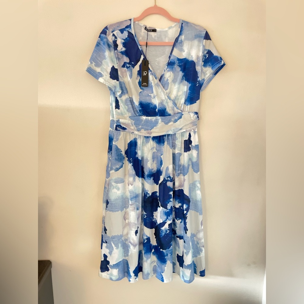 OUGES women’s short sleeve v-neck midi dress with pockets